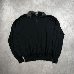 Neiman Marcus Men XL Black Merino Wool Blend Quarter Zip Pullover Sweater Luxury